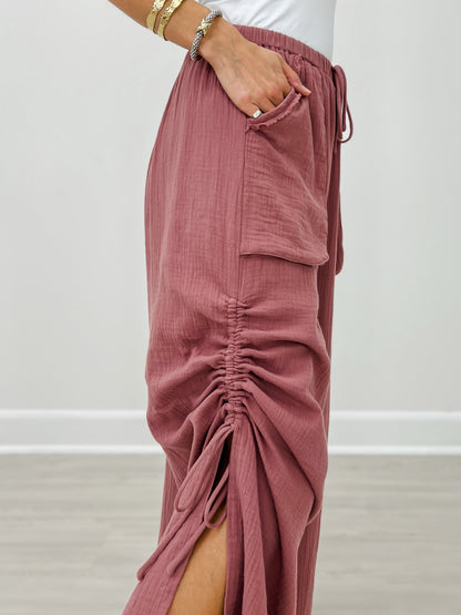 Relaxed Fit Wide Leg Pants with Patch Pockets
