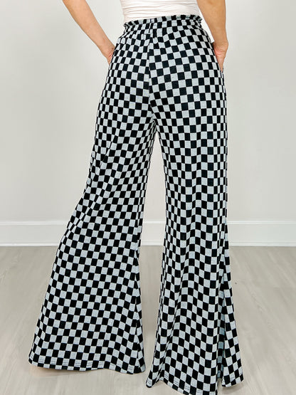 Checkerboard Knit Wide Palazzo Pants