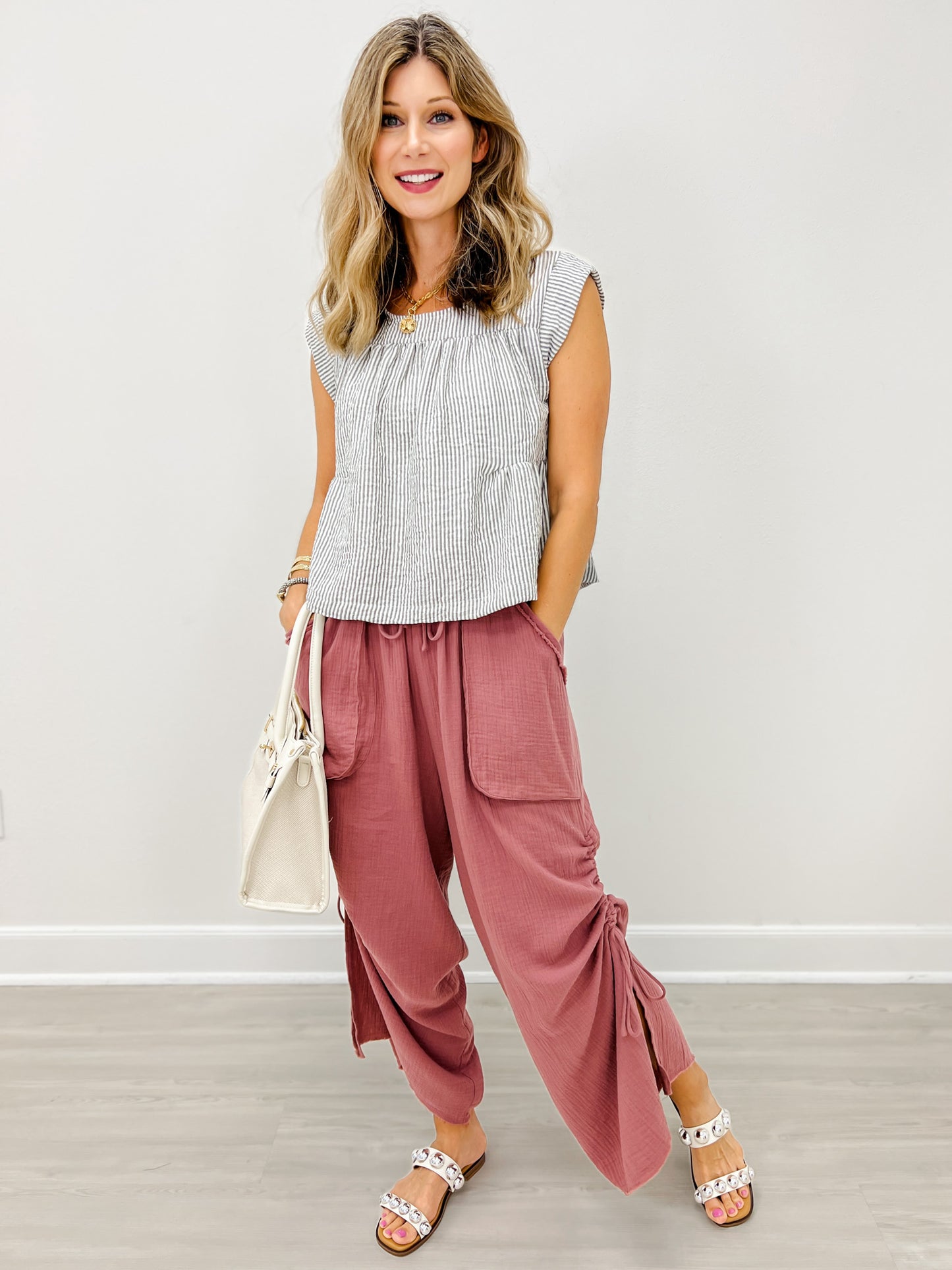 Relaxed Fit Wide Leg Pants with Patch Pockets