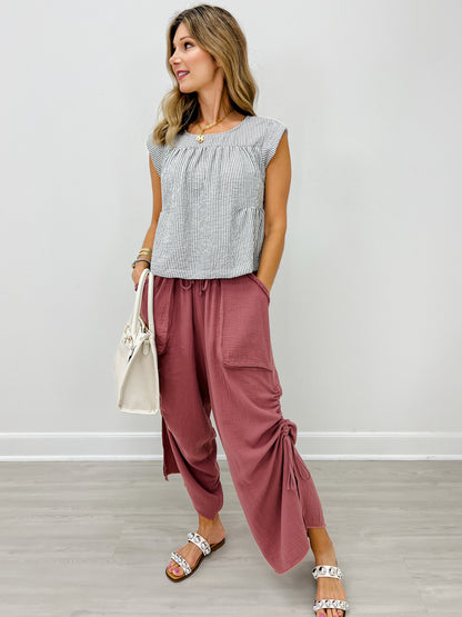 Relaxed Fit Wide Leg Pants with Patch Pockets