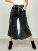 Mineral Wash Cropped Fray Hem Corduroy Wide Pants