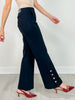 Gold Button Hem Gala Pants with Side Pockets in Black