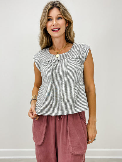 Flutter Cap Sleeve Striped Top