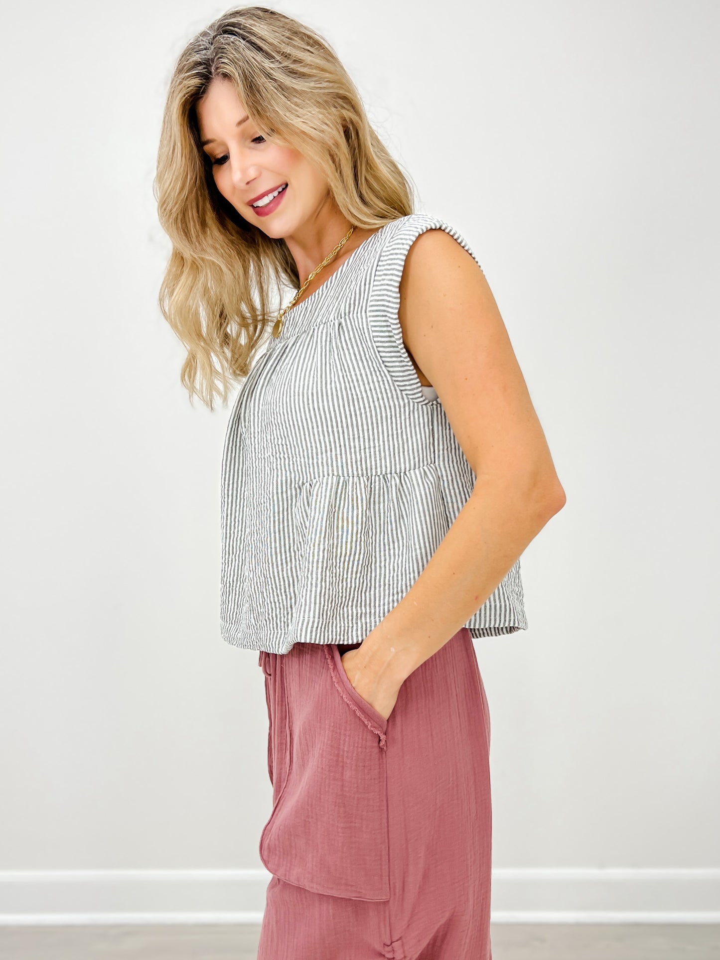 Flutter Cap Sleeve Striped Top