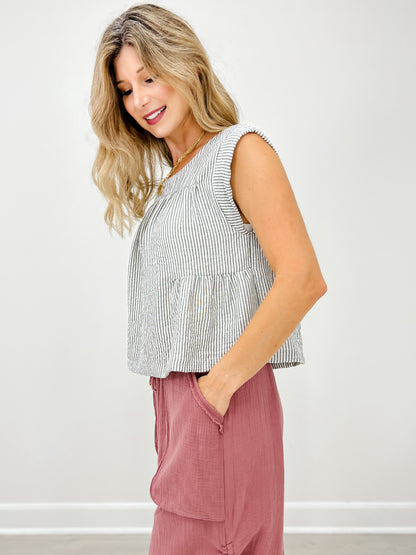 Flutter Cap Sleeve Striped Top