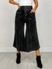 Mineral Wash Cropped Fray Hem Corduroy Wide Pants