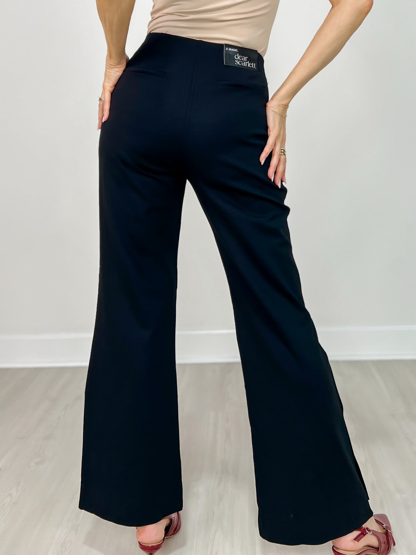 Gold Button Hem Gala Pants with Side Pockets in Black