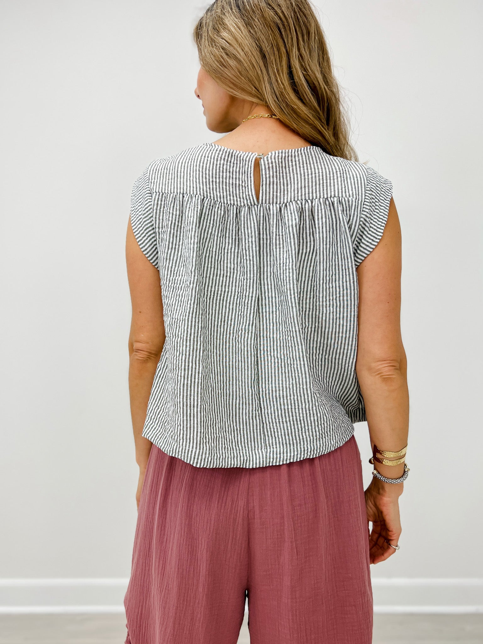 Flutter Cap Sleeve Striped Top