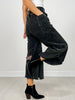 Mineral Wash Cropped Fray Hem Corduroy Wide Pants