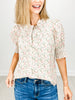 Cotton Floral Ruffle Collar Button-Down Short Sleeve Top