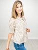Cotton Floral Ruffle Collar Button-Down Short Sleeve Top