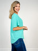 Trapunto Stitching Washed Linen V-Neck Top with Snap Closure