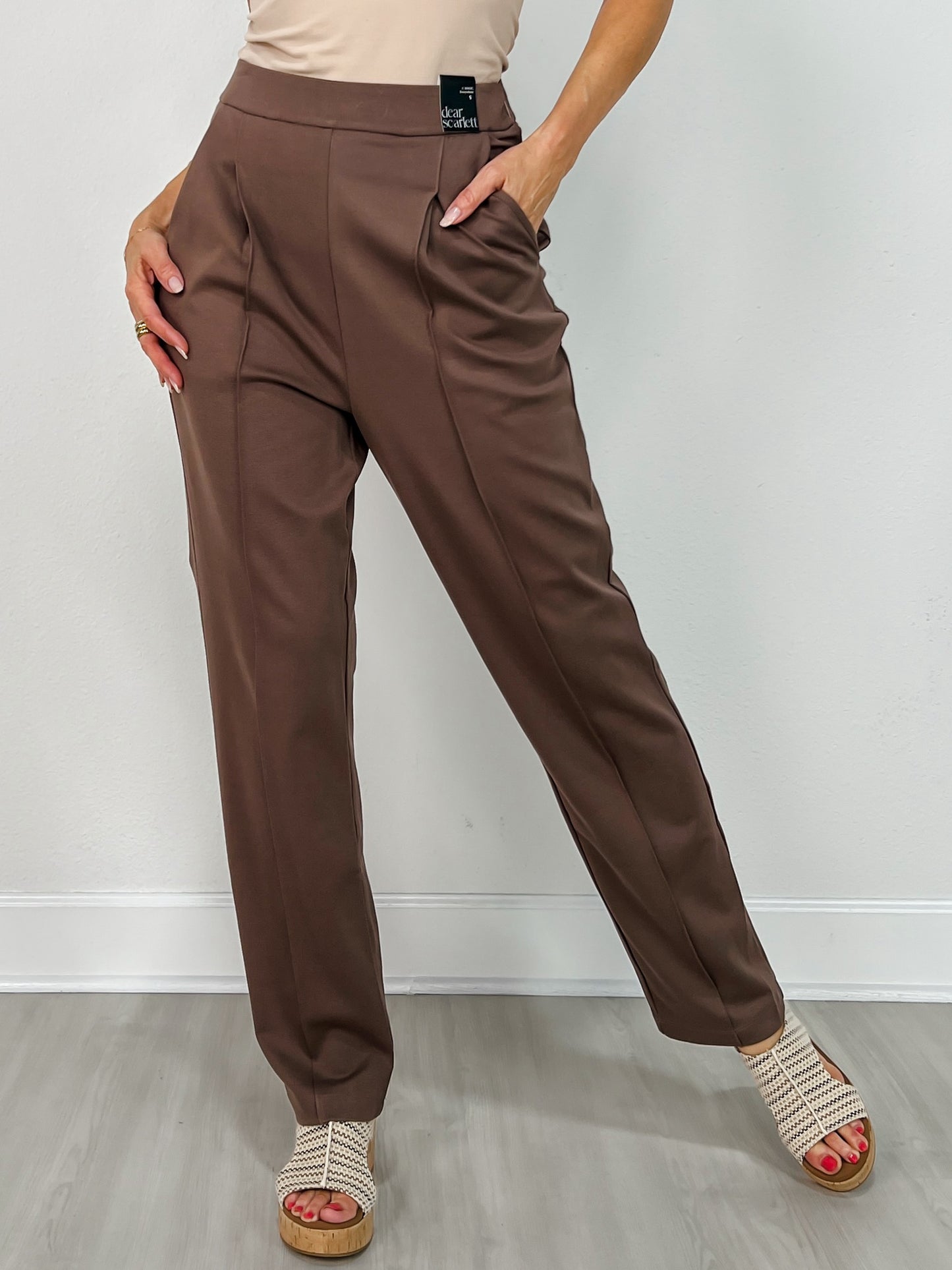 Barrel Leg Ponte Everywhere Pants in Dark Mocha