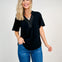 Trapunto Stitching Washed Linen V-Neck Top with Snap Closure