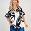 Tropical Print Trapunto Stitching V-Neck Top with Snap Closure