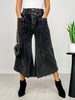 Mineral Wash Cropped Fray Hem Corduroy Wide Pants