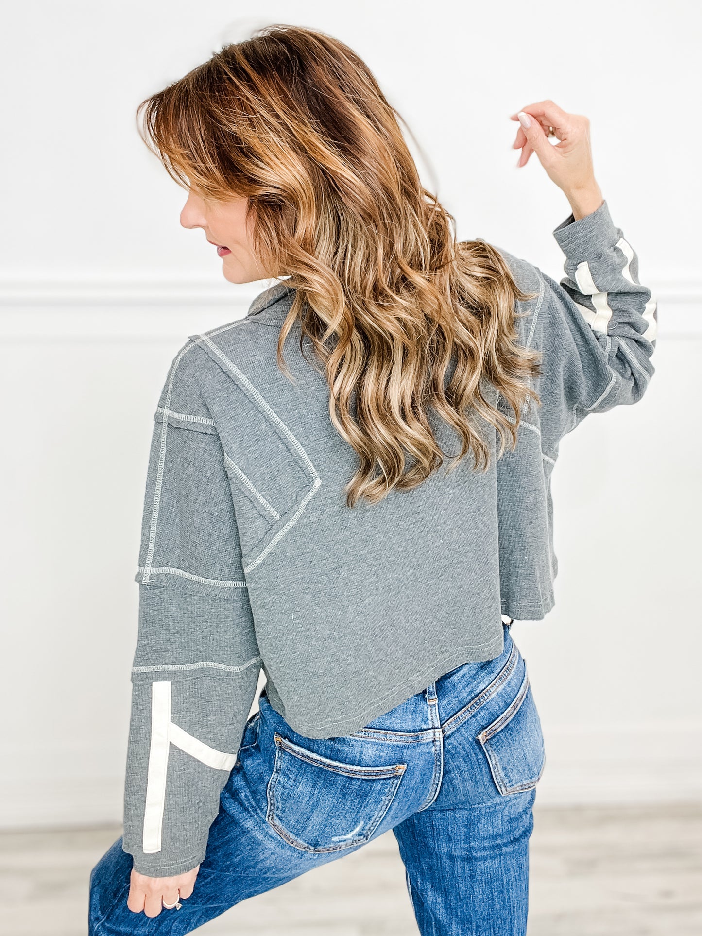 High Neck Half Zip Long Sleeve Crop Top