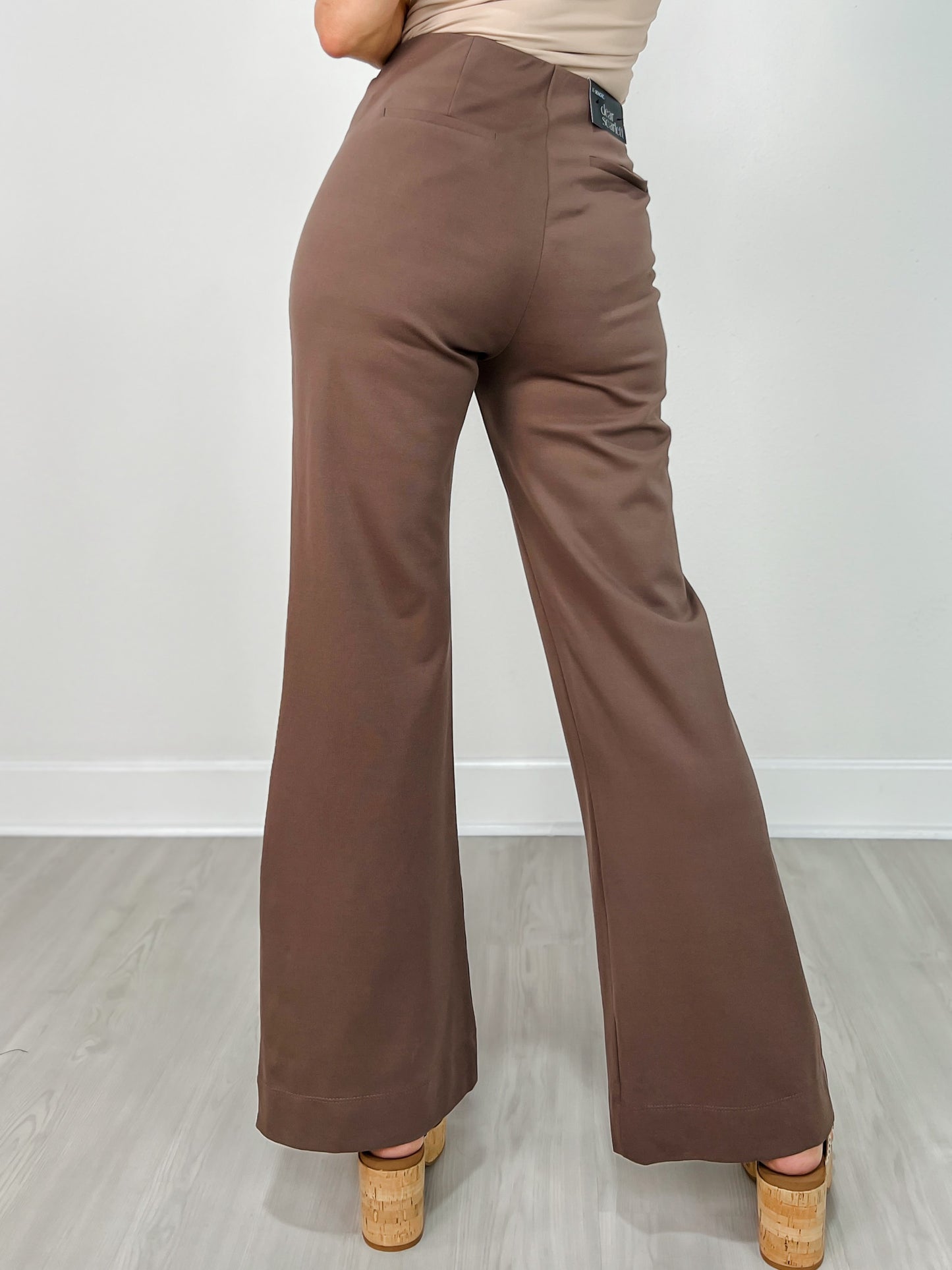 Gold Button Hem Gala Pants with Side Pockets in Dark Mocha