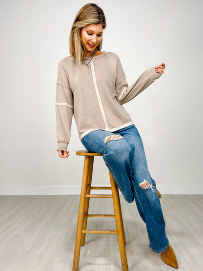 Edge Cut Detail Pullover Crewneck Top