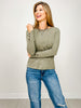 Long Button Hem Sleeve Slub Top