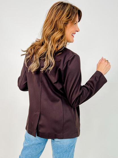 Boyfriend Fit Button Closure Executive Blazer in Chocolate