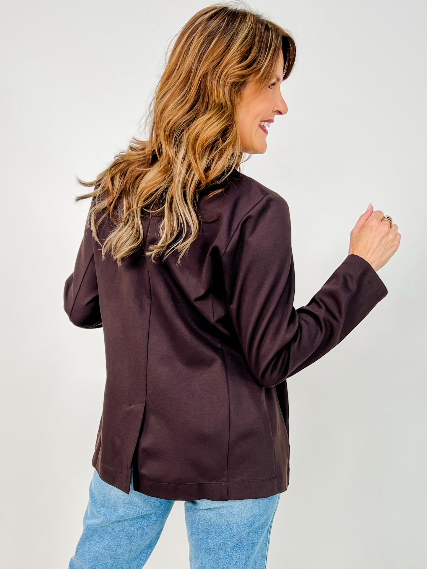 Boyfriend Fit Button Closure Executive Blazer in Chocolate