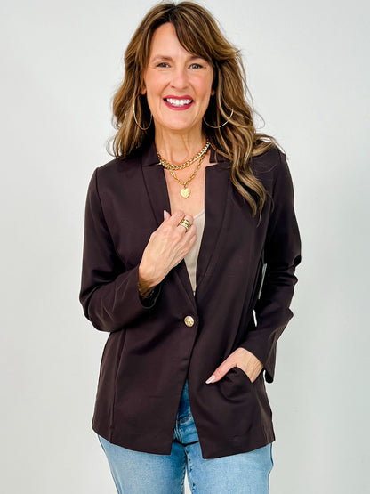 Boyfriend Fit Button Closure Executive Blazer in Chocolate