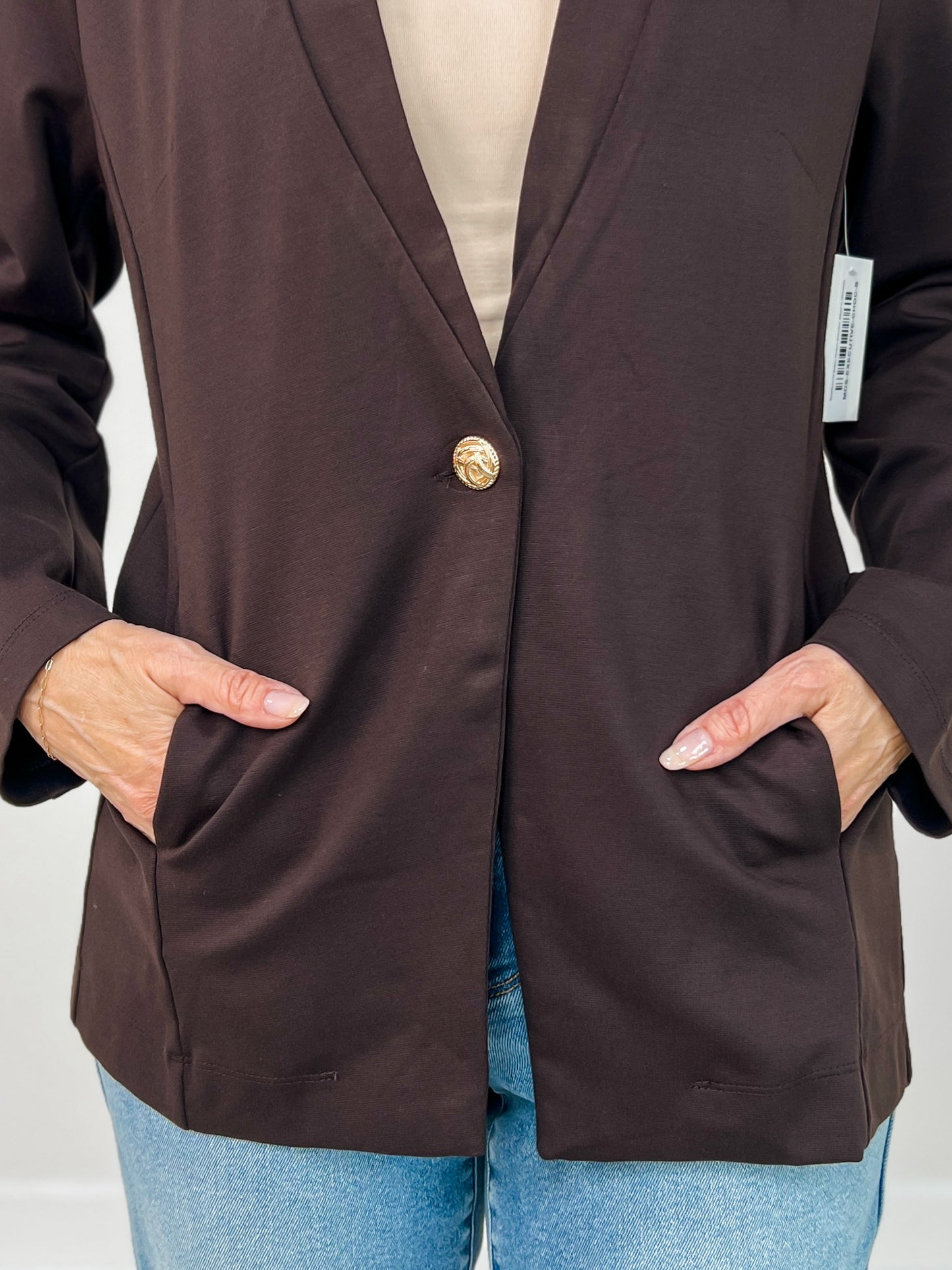 Boyfriend Fit Button Closure Executive Blazer in Chocolate