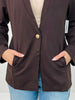 Boyfriend Fit Button Closure Executive Blazer in Chocolate