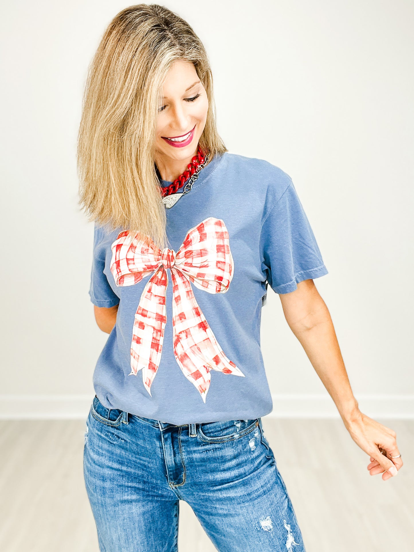 Gingham Bow Patriotic Graphic Tee