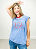 Tri-blend Sleeveless USA Top with Pleat Details