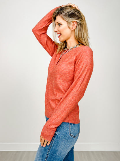Henley Button Neck Pullover Sweater