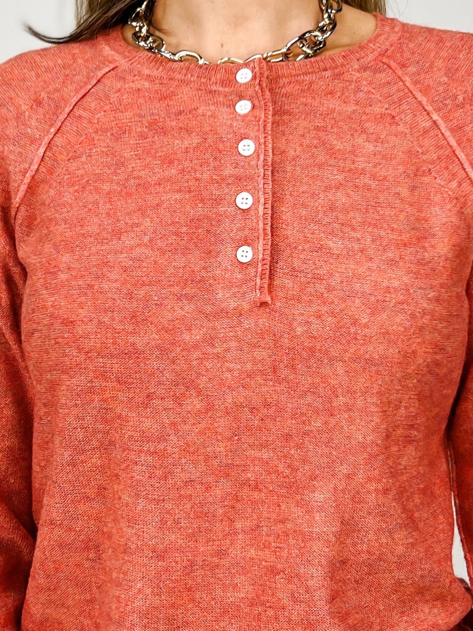 Henley Button Neck Pullover Sweater
