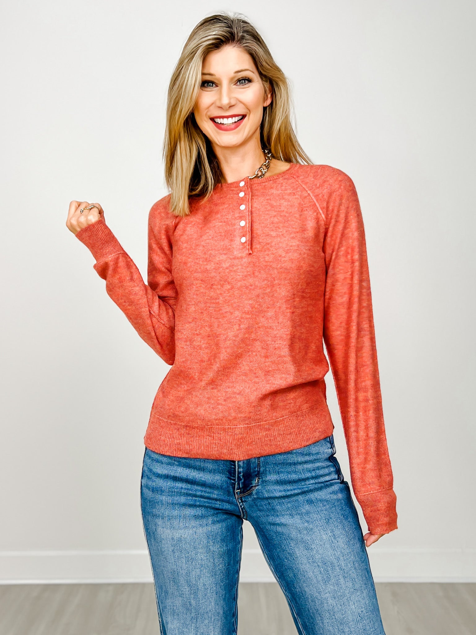 Henley Button Neck Pullover Sweater