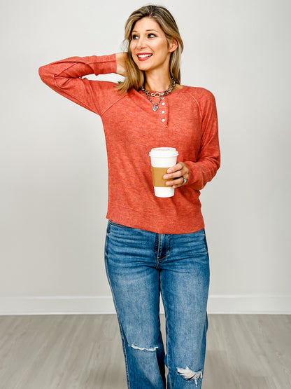 Henley Button Neck Pullover Sweater