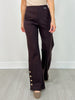 Gold Button Hem Gala Pants with Side Pockets in Chocolate