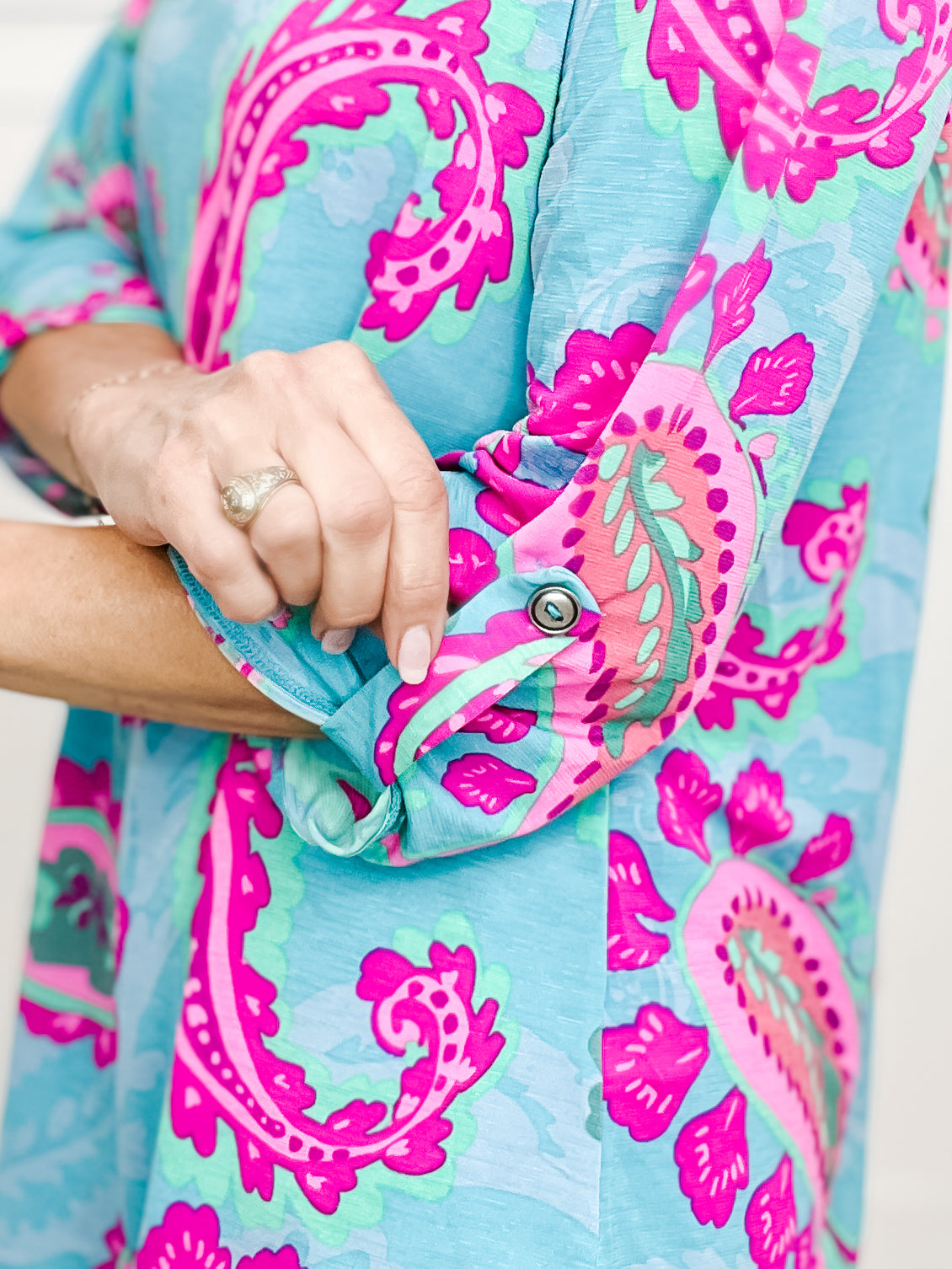 Aqua Paisley Lizzy 3/4 Sleeve V-Neck Top