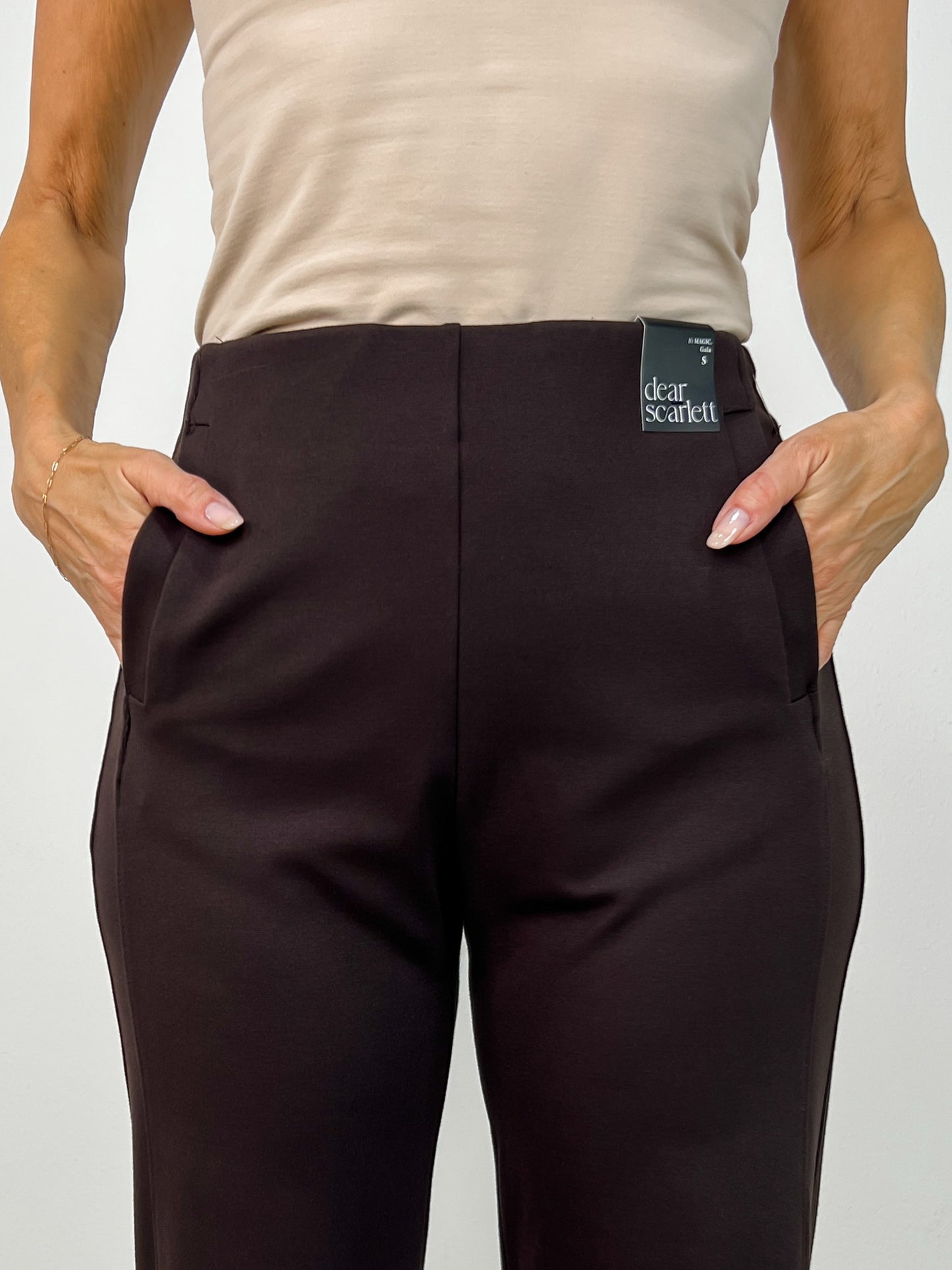 Gold Button Hem Gala Pants with Side Pockets in Chocolate