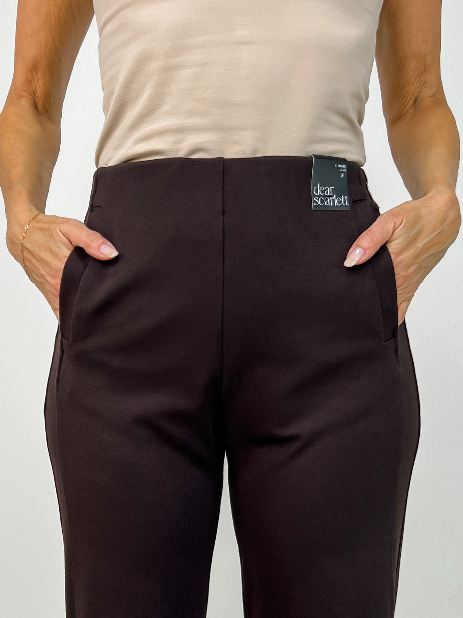 Gold Button Hem Gala Pants with Side Pockets in Chocolate