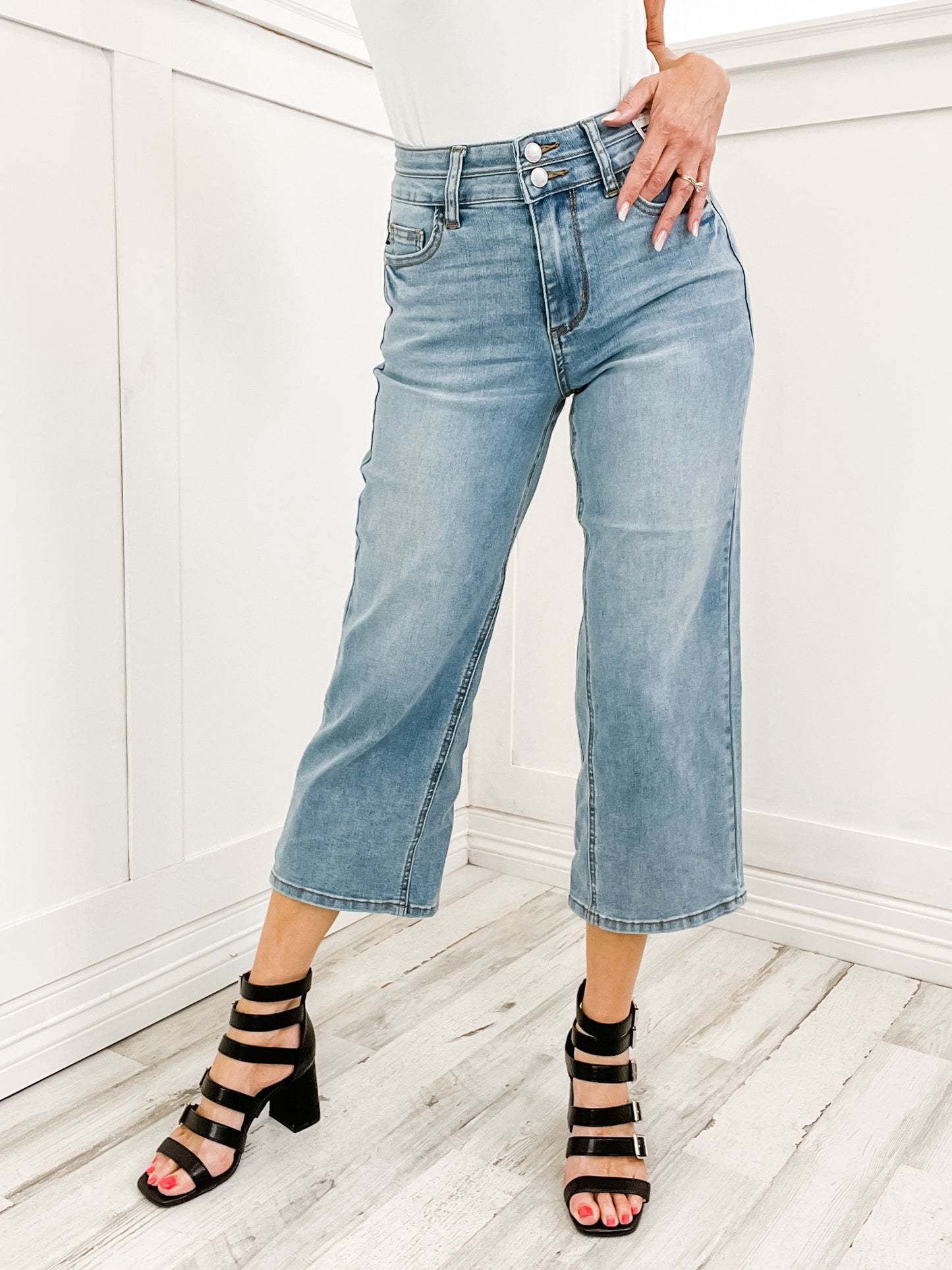 Judy Blue EDEN Hi-Rise Double Waistband Crop Wide Leg Denim Jeans