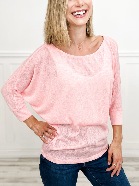 Three Quarter Sleeve Solid Knit Top