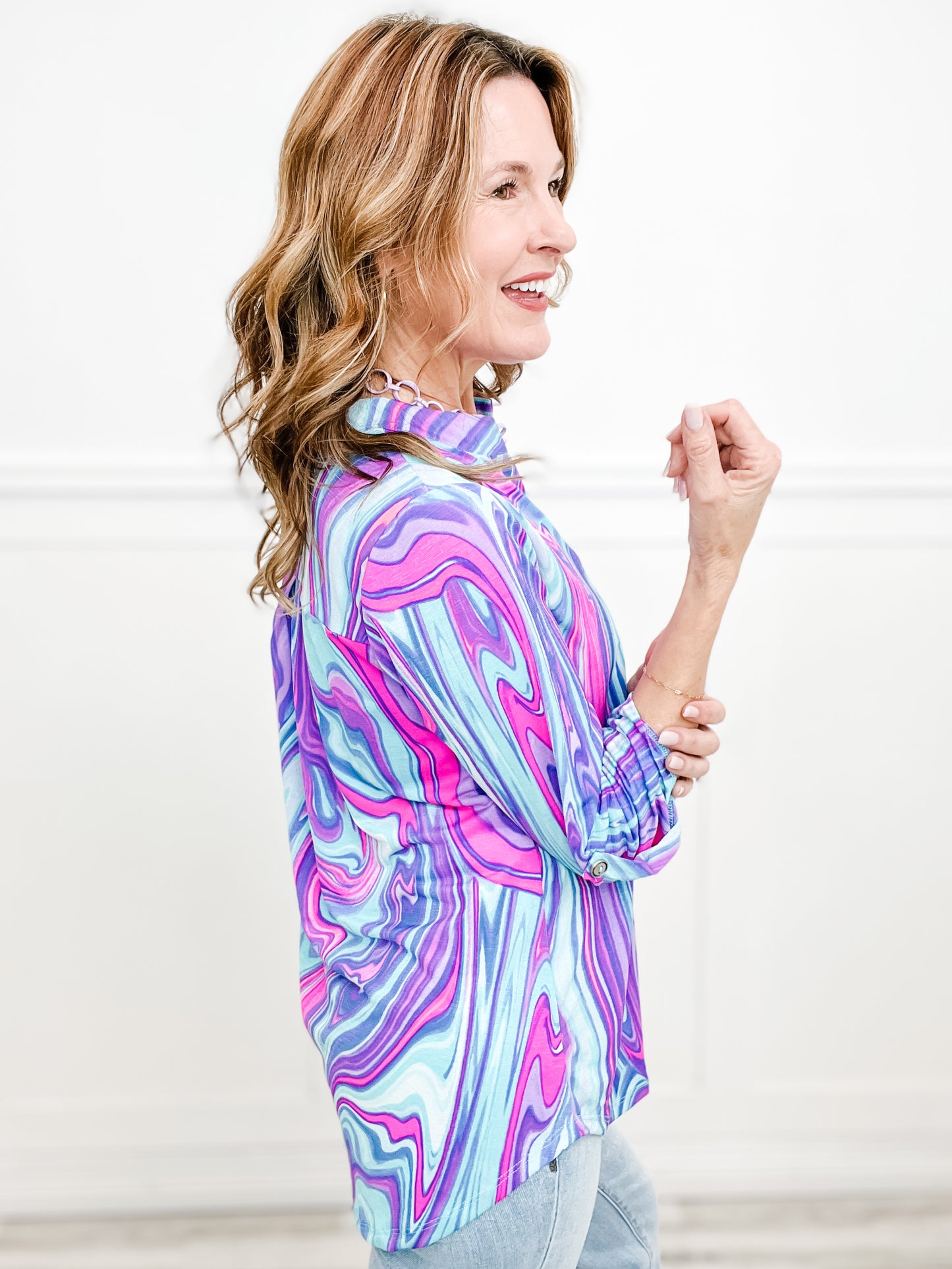 Rolling with the Waves Lizzy 3/4 Sleeve V-Neck Top