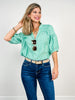 Striped Top with 3/4 Length Bubble Sleeves