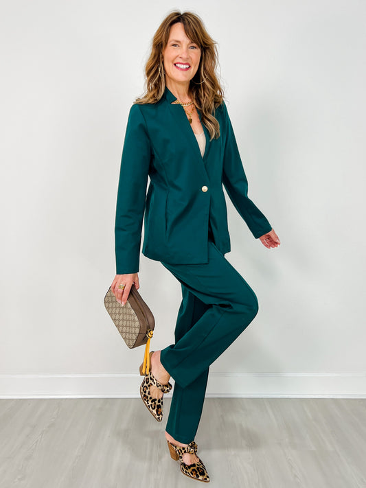 Barrel Leg Ponte Everywhere Pants in Hunter Green