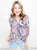 Navy Pink Paisley Lizzy 3/4 Sleeve V-Neck Top