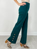Gold Button Hem Gala Pants with Side Pockets in Hunter Green