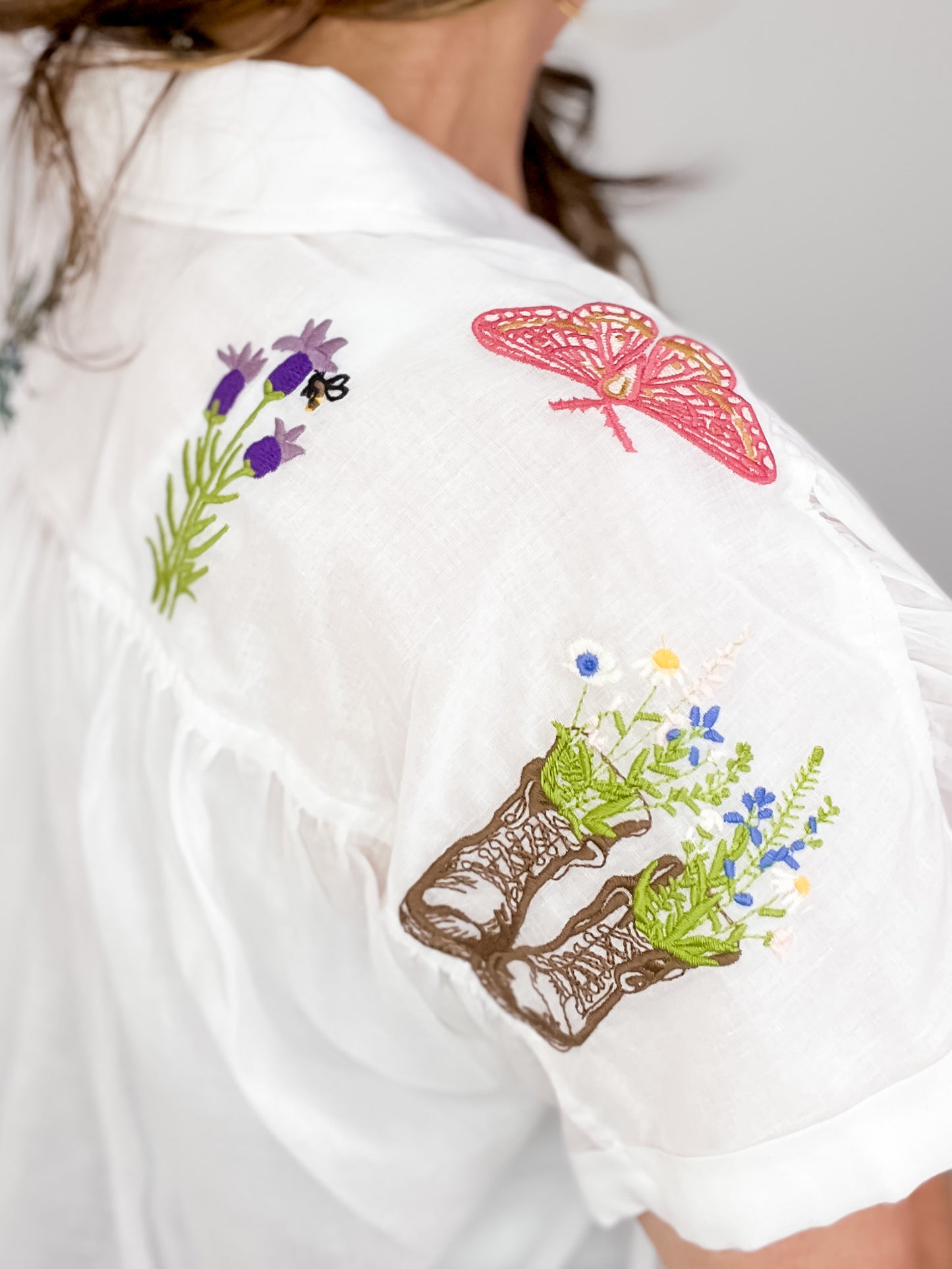 Cotton Voile Embroidered Dolman Sleeve Shirt