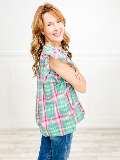 Stuck In The Middle With You Multi Color Plaid Flutter Top