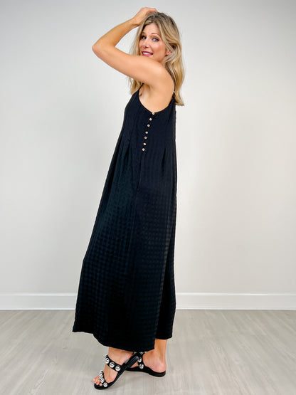 Textured Woven Sleeveless Jumpsuit with Pleat Details