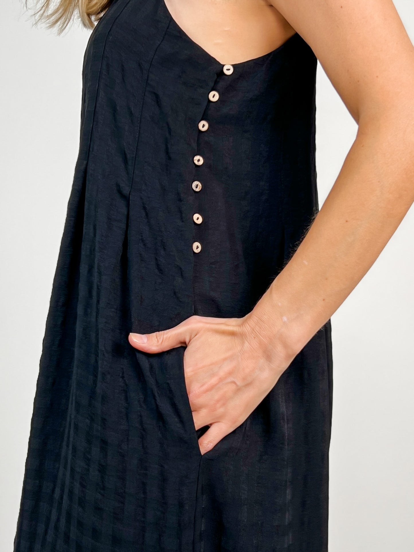 Textured Woven Sleeveless Jumpsuit with Pleat Details